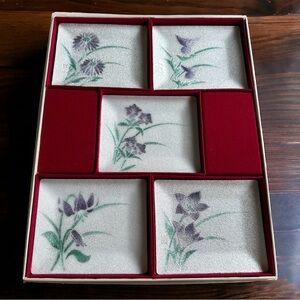 MCM Tutanka 5 pc cloisonné enamel trays • STUNNING • excellent condition • Japan